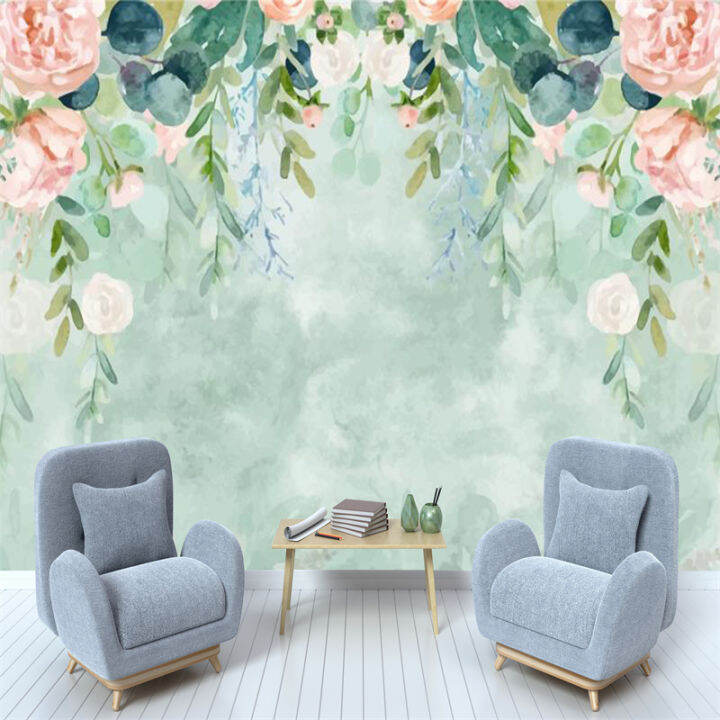 Custom Handpainted Flower Wallpaper Floral Mural Bedroom Living Room