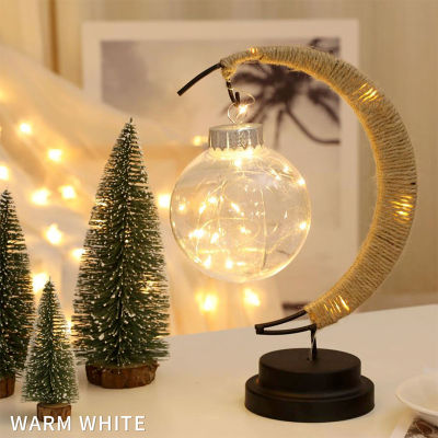 LED Moon Christmas Lamp Line Rattan Handmade Hemp Rope Projector Desk Night Light Home Decoration Sleeping Lantern Holiday Light