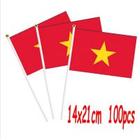 ZXZ 100pcs Vietnam hand Flag 14*21cm Polyester Double Side Printing VI VIET Vietnam Hand Flag with plastic flagpole