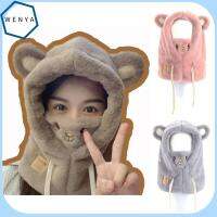 WENYA แฟชั่นสำหรับผู้หญิง กันลม ฤดูหนาวที่อบอุ่น ตุ๊กตาผ้าพลัฌ Earflap earmuff หมวกบีนนี่ ผ้าพันคอหมวก