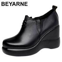 Beyarnewedges รองเท้าหนังสำหรับผู้หญิง,รองเท้าหนังสำหรับสาวออฟฟิศไซส์ใหญ่33-43ฤดูใบไม้ร่วงฤดูหนาว2021