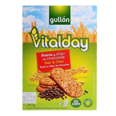 ขนมอร่อย เคี้ยวเพลิน🔹 (x1) คุกกี้ธัญพืชผสมช็อกโกแลตชิพ Gullon Vitalday5 Grains And Chocolate Chips 240g.🔹