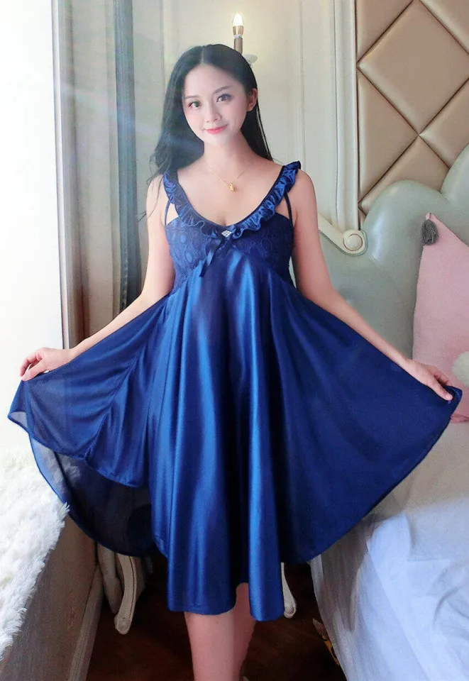 New Sexy Nightgown Ice Silk Home Wear Female Summer Nightie