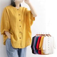 Summer Shirts for Woman Casual Cotton Linen Shirt Elegant Blouses Solid Color Thin Breathable Vintage Button Women Shirt Tops