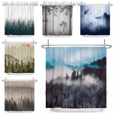 【CW】♟✘✤  Misty Shower Curtains Ink Mountain Scenery Curtain Polyester Fabric with Hooks