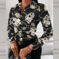 Fashion Chain Leopard Printed Lady Office Shirt Elegant Turn-down Collar Blouse Casual Button Long Sleeve New Autumn Women Tops