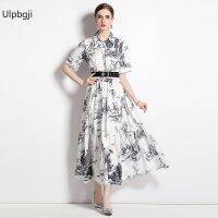 Summer New High-End Waist Trimming Printing Retro Slimming Elegant Dress