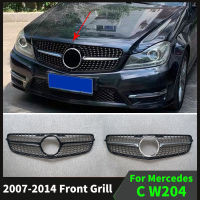 ดึงเพชรสไตล์ด้านหน้ากันชนกระจังหน้าแข่งตะแกรงตะแกรงสำหรับ Mercedes W204 Benz C 2007-2014 C43ปรับแต่งฮู้ดตาข่ายอัพเกรด