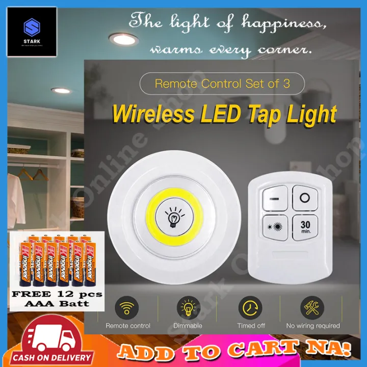 Lighting Dimmable LED Light with Remote Control StickOn Touch set of 3