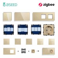 B Zigbee สวิตช์ไฟแนวแก๊งแบบศิลปะ1/2/3อะไหล่ชุดสวิตช์ไฟแผงกระจก EU USB ไฟฟ้าแบบรวมชิ้นส่วน DIY ฟรี