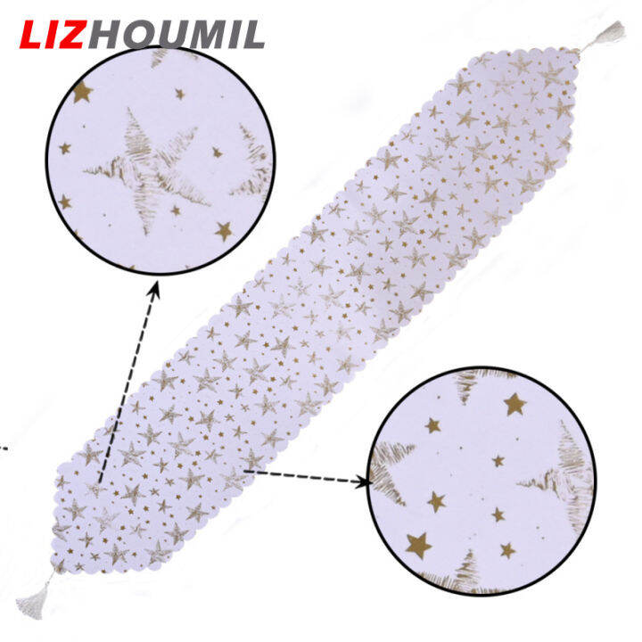 lizhoumil-ผ้าปูโต๊ะสีขาวปั๊มทองสำหรับตกแต่งปาร์ตี้คริสต์มาส