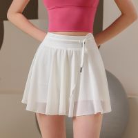 ▥ Cross-border mesh high-waist sports anti-light pleated badminton tennis running summer thin section