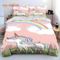 ❃✌♘ Unicorn Cartoon Cute Comforter Bedding SetDuvet Cover Bed Set Quilt Cover PillowcaseKing Queen Size Bedding Set for Child Gift