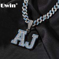 1 UWIN เครื่องประดับฮิปฮอปแฟชั่นสำหรับเป็นของขวัญจี้สร้อยคอตัวอักษรเพทายลูกบาศก์สีฟ้าสำหรับเด็กให้เป็นของขวัญ