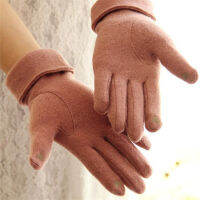 Elegant Bow หญิงผ้าขนสัตว์ Touch Screen ถุงมือฤดูหนาวผู้หญิง WARM CASHMERE Full Finger ถุงมือ Women