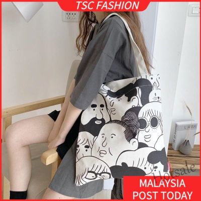 【hot sale】❈♀ C16 【Zipper Inner Pocket】TSCfashion Bag Female 2023 New Korean Fashion One Shoulder Canvas Large Capacity Harajuku Japanese Ulzzang Shopping Bag