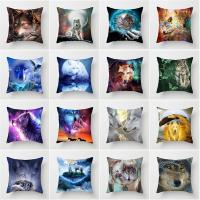 【CW】 Wildlife Print Cushion Cover Wolf King Photo Sofa Decoration Pillowcase 45x45cm