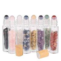 6 Pieces 10Ml Glass Roll On Bottles With Natural Gemstone Roller Ball For Essential Oil With Bamboo Lid For Travel Essentials