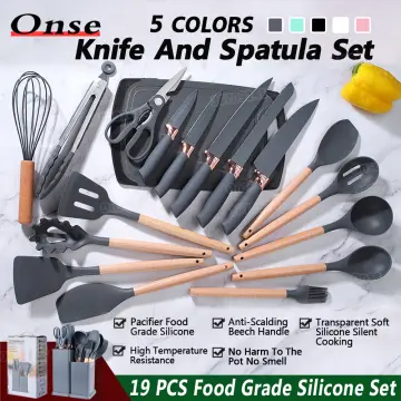 19pcs/set Silicone Cooking Utensil Set, Minimalist Wooden Handle