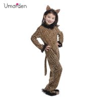 、’】【= Umorden Kids Child Animal Wild Leopard Costume For Girls Fantasy Jumpsuit Disfraz Halloween Carnival Party Costumes