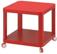 TINGBY Side table on castors, red 50x50 cm (ทิงบี โต๊ะข้างมีล้อเลื่อน, แดง 50x50 ซม.)