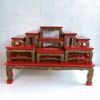 โต๊ะหมู่บูชา โต๊ะหมู่9หน้า4 โต๊ะหมู่ สีแดงทองเก่า โต๊ะหมู่ชุดเล็ก ทำจากไม้สัก