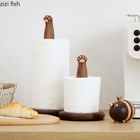﹍❍ Wooden Paper Towel Holder Cat Paw Shape Napkin Toilet Paper Storage Rack Home Desktop Retro Vertical Tissue Holder Kitchen Shelf