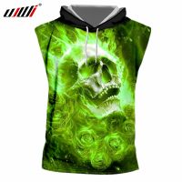 hot【DT】 UJWI Mens Hooded Sleeveless tanktop Print Homme Undershirts Dry Beach Hoodie