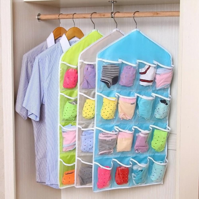 16 Pockets Socks Bra Underwear Hanging Organizer Tidy Rack Hanger Storage Door Bag For Bathroom Living Room Household Sundries