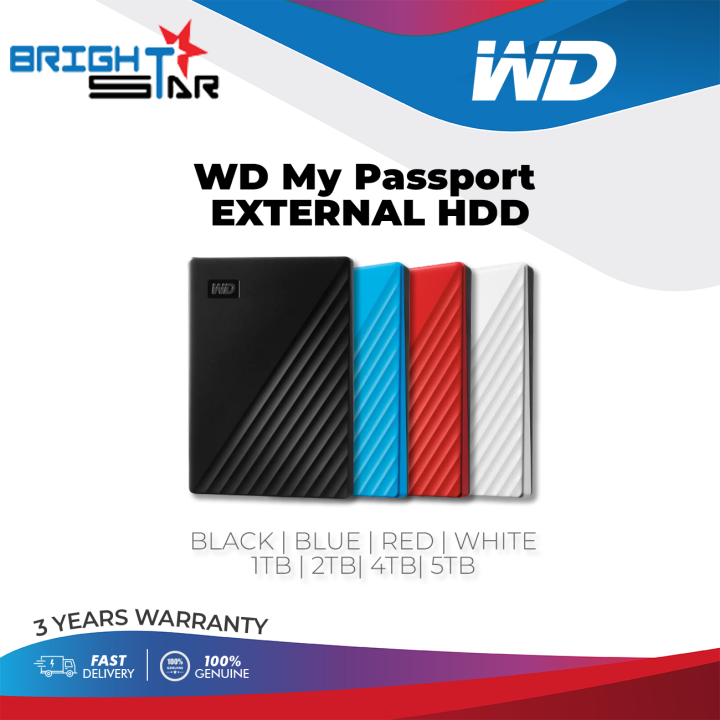 WESTERN WD DIGITAL MY PASSPORT EXTERNAL HARD DRIVE 1TB / 2TB / 4TB / 5TB (BLACK / BLUE / RED