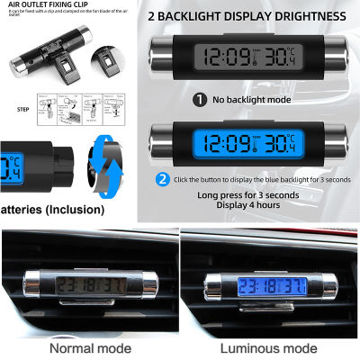 1X แบบพกพา2 In 1รถนาฬิกาดิจิตอล LCD &amp; จอแสดงผลอุณหภูมิเครื่องวัดอุณหภูมินาฬิกาอิเล็กทรอนิกส์ Blue Backlight อุปกรณ์เสริมในรถยนต์