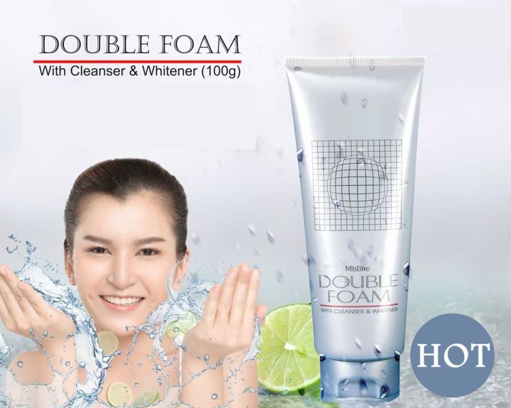 mistine-double-foam-with-cleanser-and-whitener-100g-มิสทิน-ดับเบิ้ล-โฟม-โฟมล้างหน้า-โฟมทำความสะอาดผิวหน้า