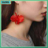 G สง่างาม แฮนด์เมด เครื่องประดับ Long Drop เรซิน Petal Dangle Stud ตะขอ ต่างหูดอกไม้