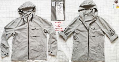 Uniqlo Jacket ยูนิโคล เสื้อฮู้ด แจ็คเก็ตฮู้ด เสื้อเชิ๊ตมีฮู้ด เสื้อคลุมยูนิโคล-ลายชิโนริดำ/ขาว ไซส์ M 42" (สภาพเหมือนใหม่)