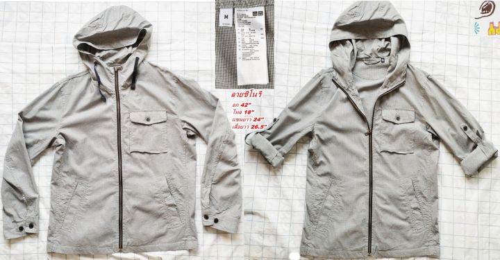 uniqlo-jacket-ยูนิโคล-เสื้อฮู้ด-แจ็คเก็ตฮู้ด-เสื้อเชิ๊ตมีฮู้ด-เสื้อคลุมยูนิโคล-ลายชิโนริดำ-ขาว-ไซส์-m-42-สภาพเหมือนใหม่