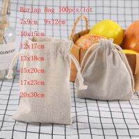 100Pcs/lot Burlap 9x12 13x18 15x20 cm Drawstring Jewelry Jute Wedding