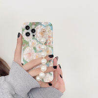 Ins ภาพวาดสีน้ำมันลายดอกไม้มุกโซ่เหมาะสำหรับ Iphone12 Apple 13Pro Max เคสมือถือนุ่ม14ผู้หญิง11