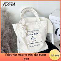 VERFZM SHOP ผ้าใบแคนวาส กระเป๋าสะพายไหล่ผ้าใบ ผ้าคอตตอน ตัวอักษรสำหรับเด็ก กระเป๋าโท้ทความจุขนาดใหญ่ ใช้ซ้ำได้ ถุงช้อปปิ้งชายหาด