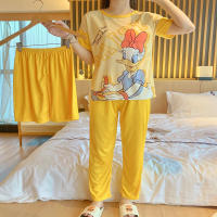 Summer Three-Piece Pajamas Womens Cute Loose Home Clothes Cartoon Short Pants Tops Lounge Wear Sleepwear