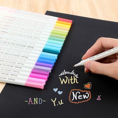 Photo Graffiti Pen 10/15/30 Metal Color Markers Set Oily Marker Pen Black Card Paper Brush Art Supplies