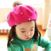 New Infant Kids Baby Girls Pearly Ball Beanie Beret Hat Solid Candy Color Hats For Girls Daily Party Wear Retro Caps шапка