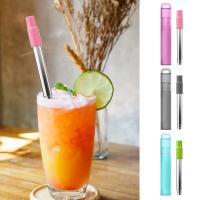 Colorful Stainless Steel Straw With Case Reusable Beautiful Metal Drinking Straw Cleaner Brush Silicone Tip Bar Accessories Specialty Glassware