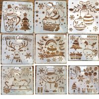 13x13cm Christmas Stencil Spray Painting Template Cute Snowman Santa Claus DIY Wall Window Floor Decor Graffiti Drawing Tool