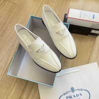 (Original Box) Prada Womens Shoes 2023 New Triangle Pointed English Lefu Shoes Small Leather Shoes