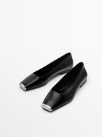 hot【DT】 2023 New Metal Shoes Toe Leather Flat Ballet Hundred with Shallow Mouth