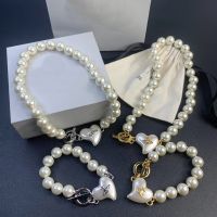 ต้นฉบับ Vivienne Western Empress Dowager Love Pearl Saturn Necklace Bracelet Light Luxury Retro High-end Heart-shaped Planet Bracelet Clavicle Chain