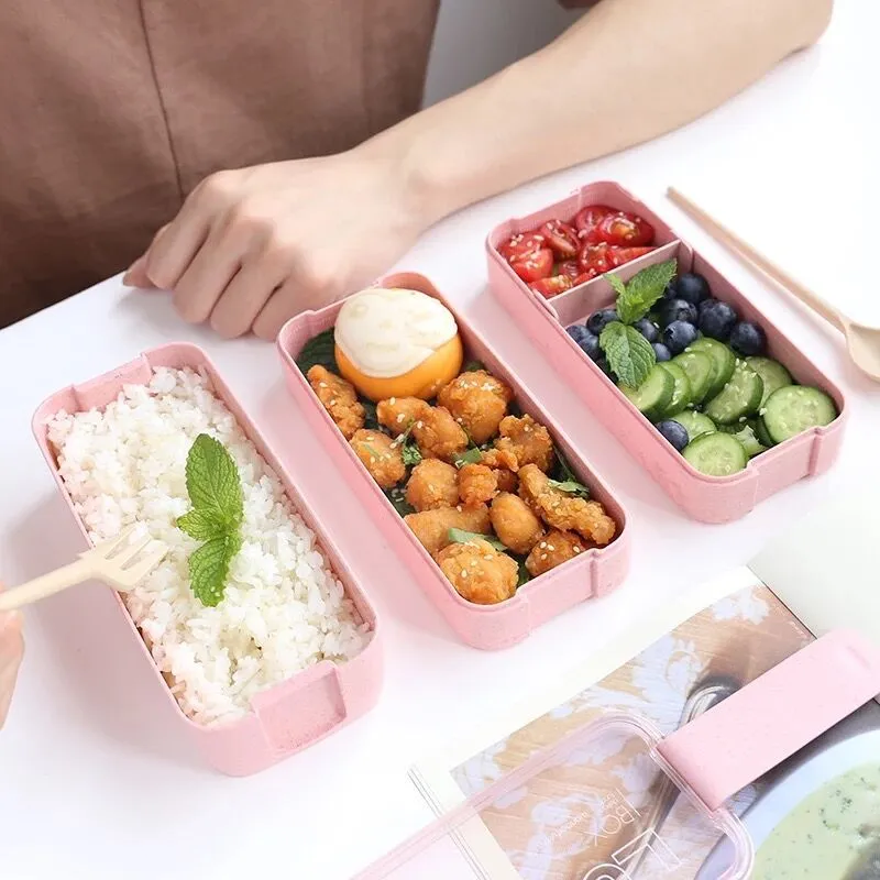 Portable Hermetic Grid Lunch Box School Children Student Bento Box With  Fork Spoon Leakproof Microwavable Prevent Odor School