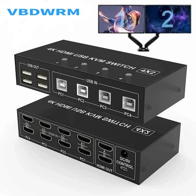 2X 2สวิตช์ KVM สำหรับ HDMI 4K 60Hz จอภาพคู่ KVM HDMI แบบขยาย USB สวิตช์ KVM 2 In 2 Out สำหรับคอมพิวเตอร์2เครื่องแชร์2จอ