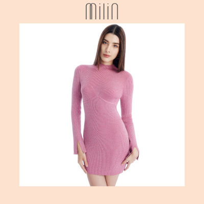 [MILIN] High neckline with open back long sleeves fitted knitted bustier dress เดรสคอสูงเปิดด้านหลังทอนิตติ้งทรงเข้ารูปแขนยาว / Flirt Dress