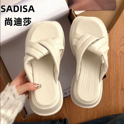 【July】 SADISA white net red thick-soled slippers womens summer 2023 new beach non-slip high-end sandals and